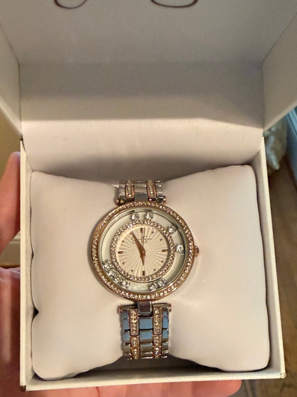 Jessica Simpson Rose Gold and Silver Crystal Bracelet Watch